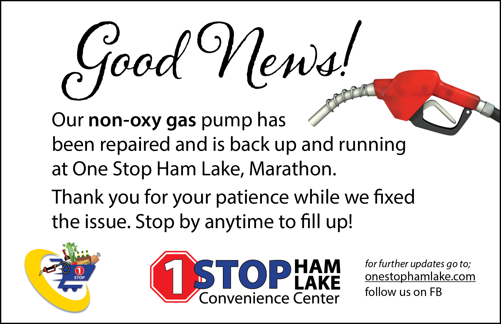 You are currently viewing Oxy Gas is Back from Repairs at One Stop Ham Lake